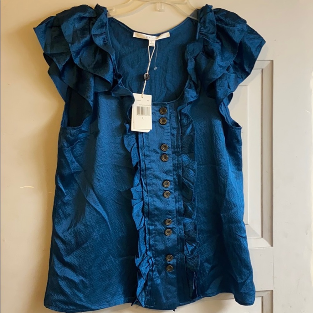 New Walter 100% Silk Ruffle Button Blouse L